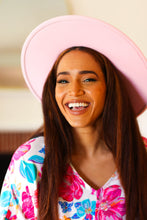 Load image into Gallery viewer, Pink Felt Hard Rim Fedora Hat