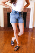 Load image into Gallery viewer, Judy Blue Medium Blue Mid-Rise Button Flap Back Pocket Denim Shorts