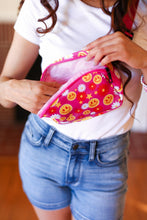 Load image into Gallery viewer, Hot Pink Smiley Face & Flowers Crossbody Belt Sling Bag