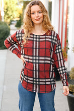 Load image into Gallery viewer, Perfectly You Red Plaid Boat Neck Long Sleeve Top