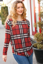 Load image into Gallery viewer, Perfectly You Red Plaid Boat Neck Long Sleeve Top