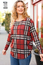 Load image into Gallery viewer, Perfectly You Red Plaid Boat Neck Long Sleeve Top