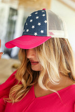 Load image into Gallery viewer, Fuchsia & Denim Star Trucker Hat