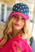 Load image into Gallery viewer, Fuchsia & Denim Star Trucker Hat