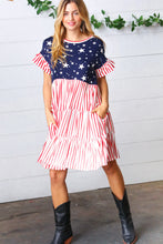 Load image into Gallery viewer, American Flag Yoke Tiered Color Block Swing Dress