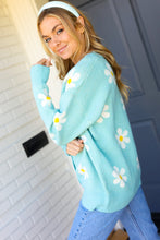 Load image into Gallery viewer, All For Love Mint Daisy Print Button Down Knit Cardigan