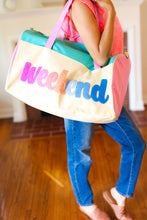 Load image into Gallery viewer, Turquoise "Weekend" Embroidered Duffle Bag