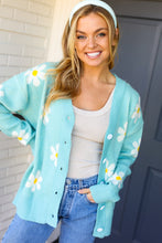 Load image into Gallery viewer, All For Love Mint Daisy Print Button Down Knit Cardigan