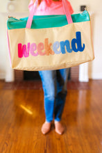 Load image into Gallery viewer, Turquoise "Weekend" Embroidered Duffle Bag