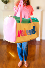 Load image into Gallery viewer, Turquoise "Weekend" Embroidered Duffle Bag