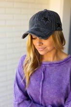 Load image into Gallery viewer, Charcoal Glitter Star Distressed Baseball Cap