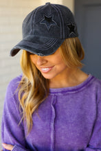 Load image into Gallery viewer, Charcoal Glitter Star Distressed Baseball Cap