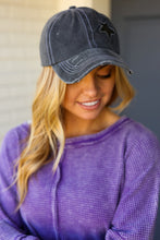 Load image into Gallery viewer, Charcoal Glitter Star Distressed Baseball Cap
