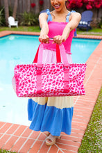 Load image into Gallery viewer, Hot Pink Animal Print Collapsible Canvas Strap Tote