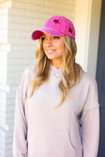 Load image into Gallery viewer, Fuchsia Glitter Star Distressed Baseball Cap