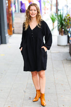 Load image into Gallery viewer, All I Need Black Woven Waffle V Neck Babydoll Dress