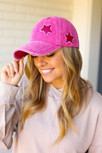 Load image into Gallery viewer, Fuchsia Glitter Star Distressed Baseball Cap