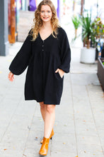 Load image into Gallery viewer, All I Need Black Woven Waffle V Neck Babydoll Dress