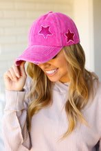 Load image into Gallery viewer, Fuchsia Glitter Star Distressed Baseball Cap