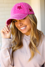 Load image into Gallery viewer, Fuchsia Glitter Star Distressed Baseball Cap