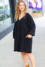 Load image into Gallery viewer, All I Need Black Woven Waffle V Neck Babydoll Dress