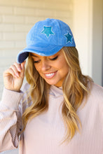 Load image into Gallery viewer, Blue Glitter Star Distressed Baseball Cap