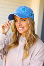 Load image into Gallery viewer, Blue Glitter Star Distressed Baseball Cap