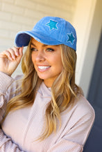 Load image into Gallery viewer, Blue Glitter Star Distressed Baseball Cap