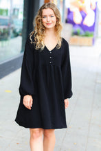 Load image into Gallery viewer, All I Need Black Woven Waffle V Neck Babydoll Dress