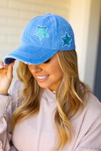 Load image into Gallery viewer, Blue Glitter Star Distressed Baseball Cap