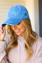 Load image into Gallery viewer, Blue Glitter Star Distressed Baseball Cap