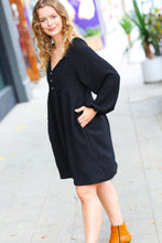 Load image into Gallery viewer, All I Need Black Woven Waffle V Neck Babydoll Dress