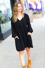 Load image into Gallery viewer, All I Need Black Woven Waffle V Neck Babydoll Dress