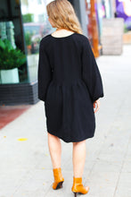Load image into Gallery viewer, All I Need Black Woven Waffle V Neck Babydoll Dress