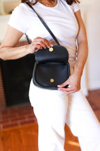 Load image into Gallery viewer, Black Flap Magnetic Snap Closure Structured Crossbody Bag