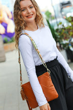 Load image into Gallery viewer, Camel Designer Strap Quilted Crossbody Faux Leather Bag