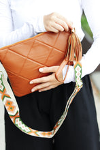 Load image into Gallery viewer, Camel Designer Strap Quilted Crossbody Faux Leather Bag