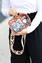 Load image into Gallery viewer, Rust & Clear Cross Body Bag with Embroidered Strap