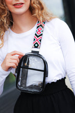 Load image into Gallery viewer, Black & Clear Cross Body Bag with Embroidered Strap