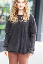 Load image into Gallery viewer, Ash Black Mineral Wash Baby Waffle Oversized Cut Edge Top