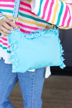 Load image into Gallery viewer, Sky Blue Canvas Designer Strap Frayed Edge Crossbody