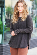 Load image into Gallery viewer, Ash Black Mineral Wash Baby Waffle Oversized Cut Edge Top