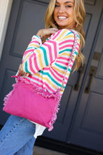 Load image into Gallery viewer, Magenta Canvas Designer Strap Frayed Edge Crossbody