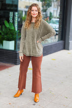 Load image into Gallery viewer, All In A Day Olive Mineral Wash Waffle Oversized Cut Edge Top