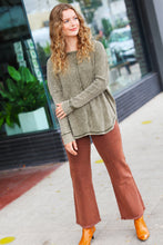 Load image into Gallery viewer, All In A Day Olive Mineral Wash Waffle Oversized Cut Edge Top