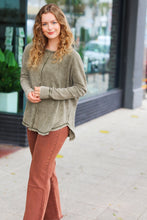 Load image into Gallery viewer, All In A Day Olive Mineral Wash Waffle Oversized Cut Edge Top