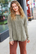 Load image into Gallery viewer, All In A Day Olive Mineral Wash Waffle Oversized Cut Edge Top