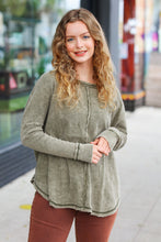 Load image into Gallery viewer, All In A Day Olive Mineral Wash Waffle Oversized Cut Edge Top