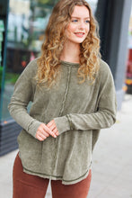 Load image into Gallery viewer, All In A Day Olive Mineral Wash Waffle Oversized Cut Edge Top