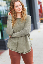 Load image into Gallery viewer, All In A Day Olive Mineral Wash Waffle Oversized Cut Edge Top